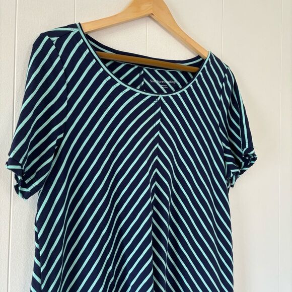 Soft Surroundings Pima Cotton Indra Blue Striped Short Sleeve Tee Medium Boho - Picture 3 of 12